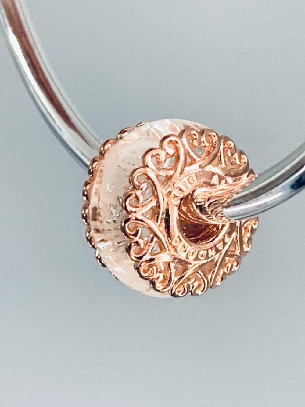 Authentic Pandora Rose Gold Iridescent Murano Glass Charm / Pandora Silver Charm